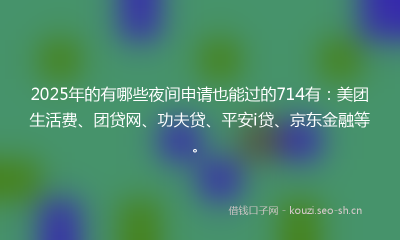 2025年的有哪些夜间申请也能过的714有：美团生活费、团贷网、功夫贷、平安i贷、京东金融等。