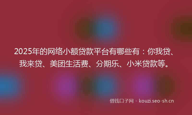2025年的网络小额贷款平台有哪些有：你我贷、我来贷、美团生活费、分期乐、小米贷款等。