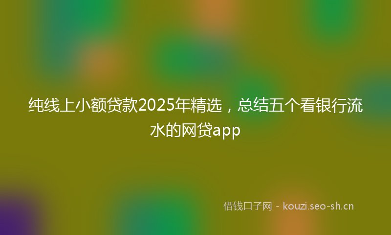 纯线上小额贷款2025年精选，总结五个看银行流水的网贷app