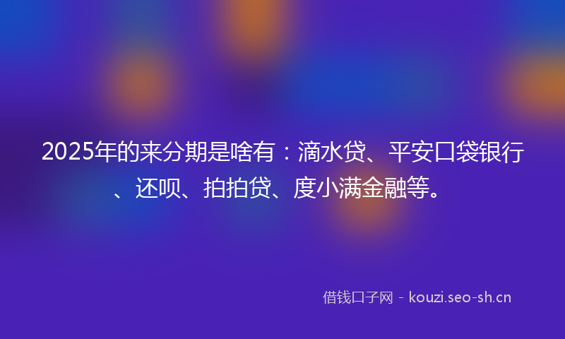 2025年的来分期是啥有：滴水贷、平安口袋银行、还呗、拍拍贷、度小满金融等。