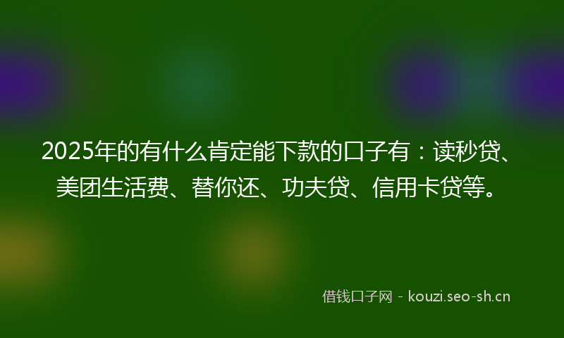 2025年的有什么肯定能下款的口子有：读秒贷、美团生活费、替你还、功夫贷、信用卡贷等。