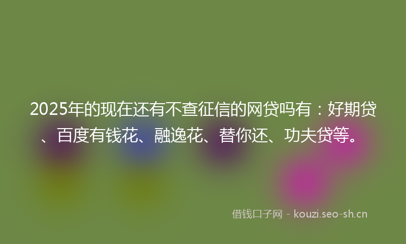 2025年的现在还有不查征信的网贷吗有：好期贷、百度有钱花、融逸花、替你还、功夫贷等。