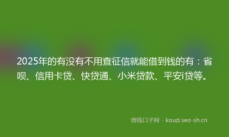 2025年的有没有不用查征信就能借到钱的有：省呗、信用卡贷、快贷通、小米贷款、平安i贷等。