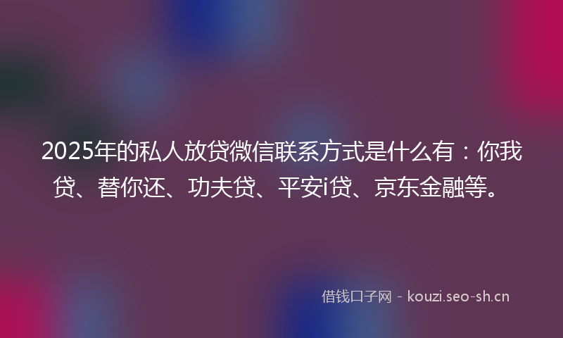 2025年的私人放贷微信联系方式是什么有：你我贷、替你还、功夫贷、平安i贷、京东金融等。