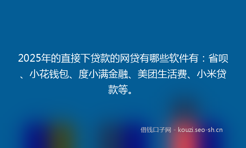 2025年的直接下贷款的网贷有哪些软件有:省呗、小花钱包、度小满金融、美团生活费、小米贷款等。