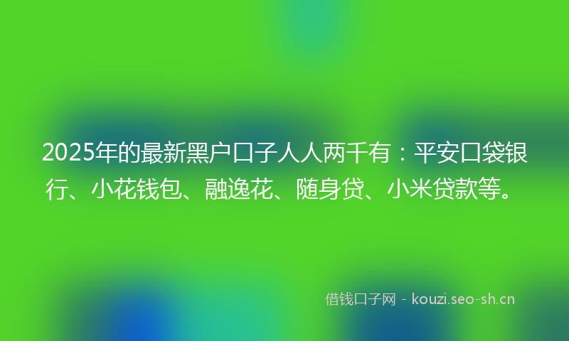 2025年的最新黑户口子人人两千有：平安口袋银行、小花钱包、融逸花、随身贷、小米贷款等。