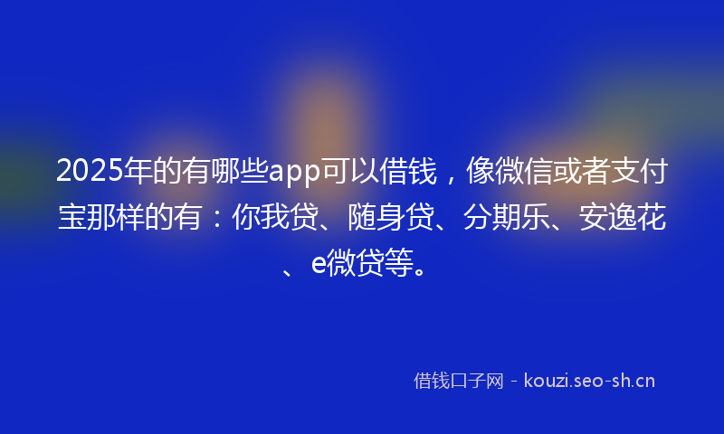 2025年的有哪些app可以借钱，像微信或者支付宝那样的有：你我贷、随身贷、分期乐、安逸花、e微贷等。