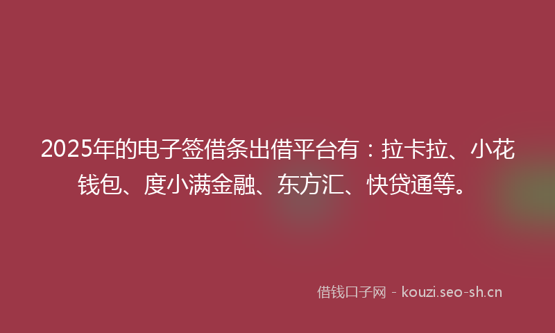 2025年的电子签借条出借平台有：拉卡拉、小花钱包、度小满金融、东方汇、快贷通等。
