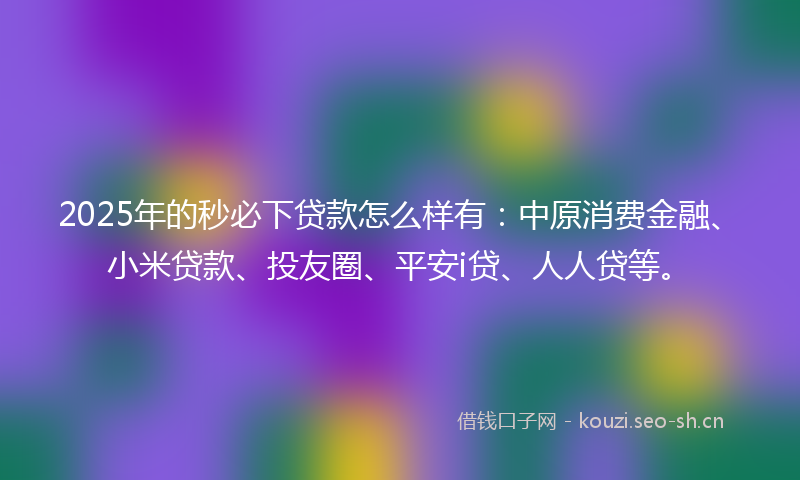 2025年的秒必下贷款怎么样有：中原消费金融、小米贷款、投友圈、平安i贷、人人贷等。