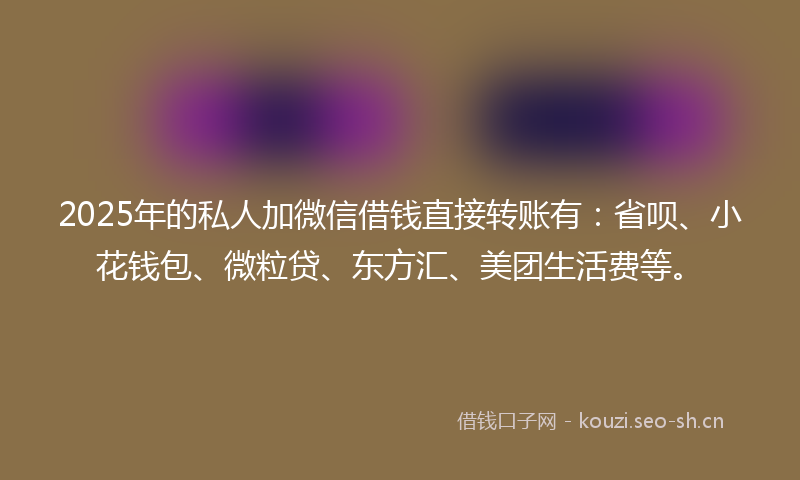 2025年的私人加微信借钱直接转账有：省呗、小花钱包、微粒贷、东方汇、美团生活费等。