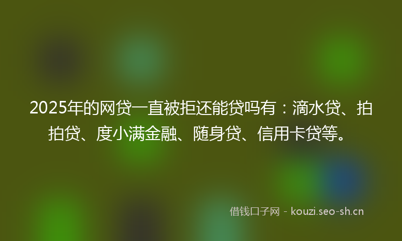 2025年的网贷一直被拒还能贷吗有：滴水贷、拍拍贷、度小满金融、随身贷、信用卡贷等。