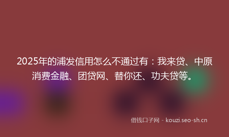 2025年的浦发信用怎么不通过有：我来贷、中原消费金融、团贷网、替你还、功夫贷等。