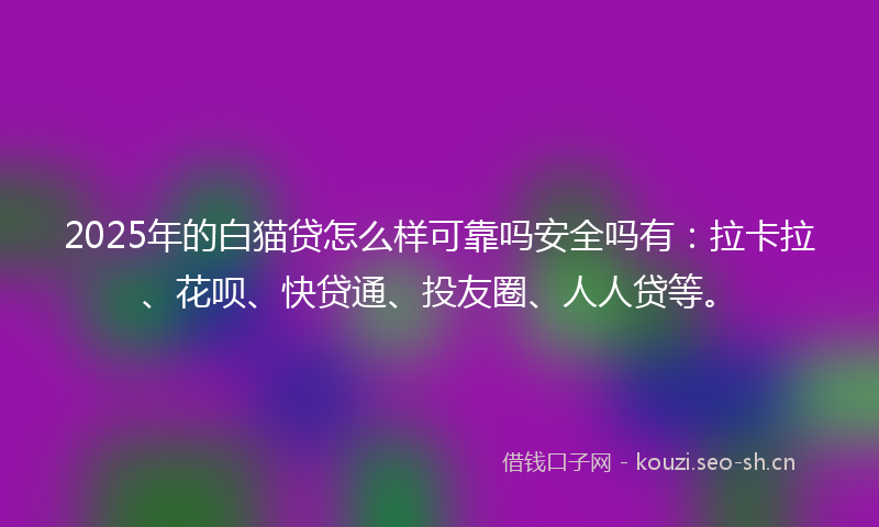 2025年的白猫贷怎么样可靠吗安全吗有：拉卡拉、花呗、快贷通、投友圈、人人贷等。