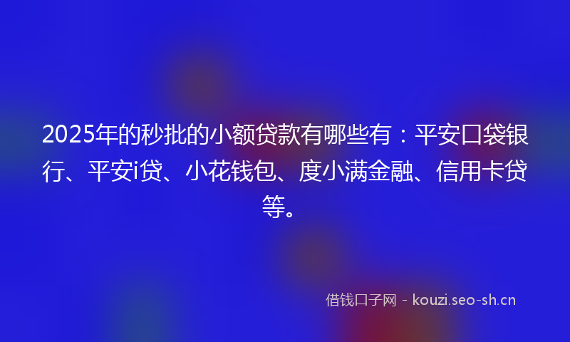2025年的秒批的小额贷款有哪些有：平安口袋银行、平安i贷、小花钱包、度小满金融、信用卡贷等。