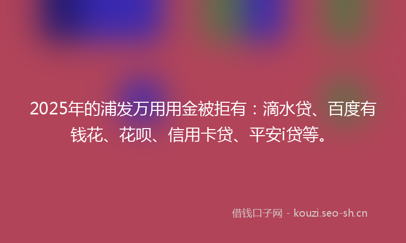 2025年的浦发万用用金被拒有：滴水贷、百度有钱花、花呗、信用卡贷、平安i贷等。