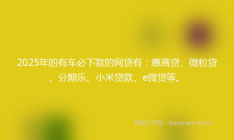 2025年的有车必下款的网贷有：惠商贷、微粒贷、分期乐、小米贷款、e微贷等。