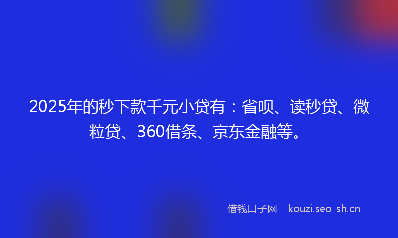 2025年的秒下款千元小贷有：省呗、读秒贷、微粒贷、360借条、京东金融等。