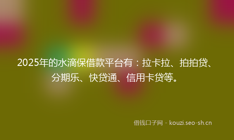 2025年的水滴保借款平台有：拉卡拉、拍拍贷、分期乐、快贷通、信用卡贷等。
