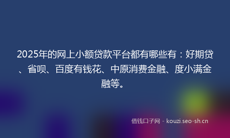 2025年的网上小额贷款平台都有哪些有：好期贷、省呗、百度有钱花、中原消费金融、度小满金融等。