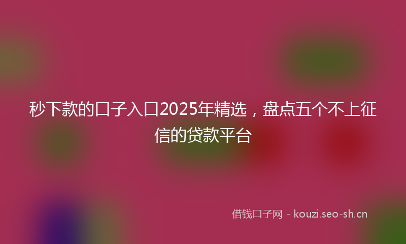 秒下款的口子入口2025年精选，盘点五个不上征信的贷款平台