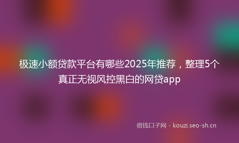 极速小额贷款平台有哪些2025年推荐，整理5个真正无视风控黑白的网贷app