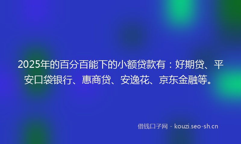 2025年的百分百能下的小额贷款有：好期贷、平安口袋银行、惠商贷、安逸花、京东金融等。