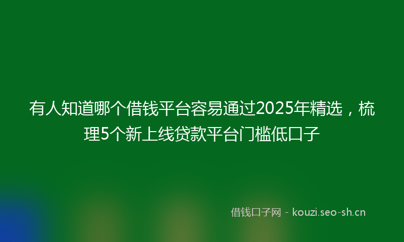 有人知道哪个借钱平台容易通过2025年精选,梳理5个新上线贷款平台门槛低口子