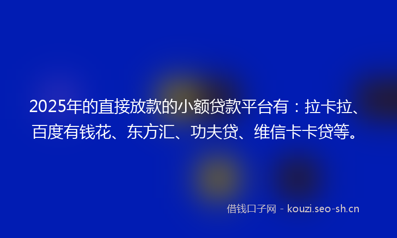 2025年的直接放款的小额贷款平台有：拉卡拉、百度有钱花、东方汇、功夫贷、维信卡卡贷等。