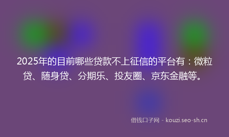 2025年的目前哪些贷款不上征信的平台有：微粒贷、随身贷、分期乐、投友圈、京东金融等。