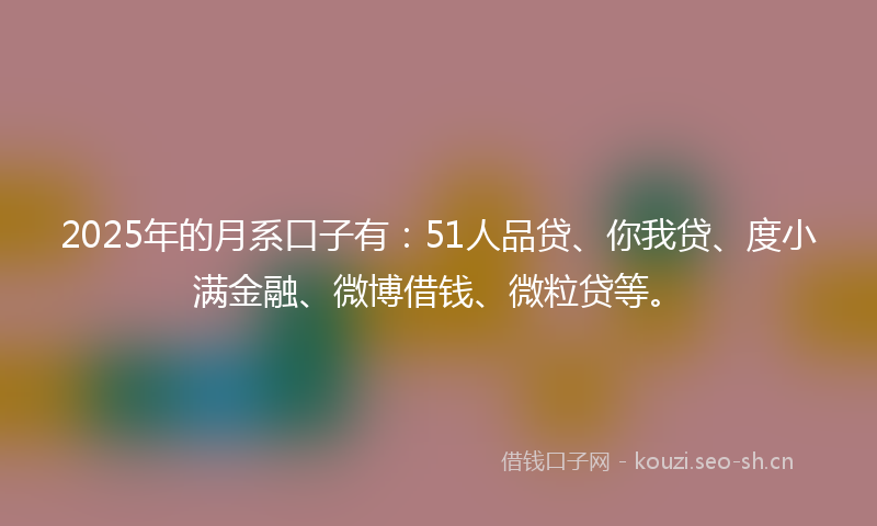 2025年的月系口子有:51人品贷、你我贷、度小满金融、微博借钱、微粒贷等。