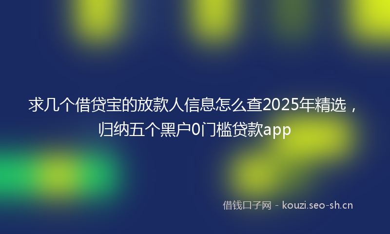求几个借贷宝的放款人信息怎么查2025年精选，归纳五个黑户0门槛贷款app
