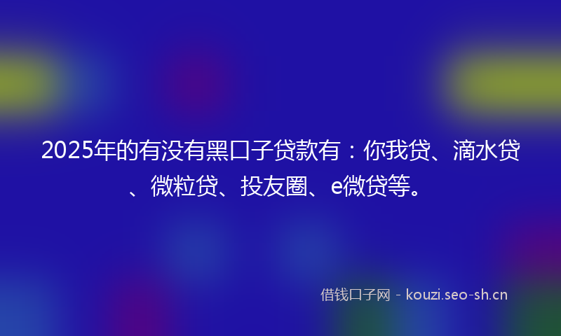 2025年的有没有黑口子贷款有：你我贷、滴水贷、微粒贷、投友圈、e微贷等。