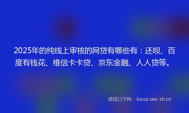 2025年的纯线上审核的网贷有哪些有：还呗、百度有钱花、维信卡卡贷、京东金融、人人贷等。