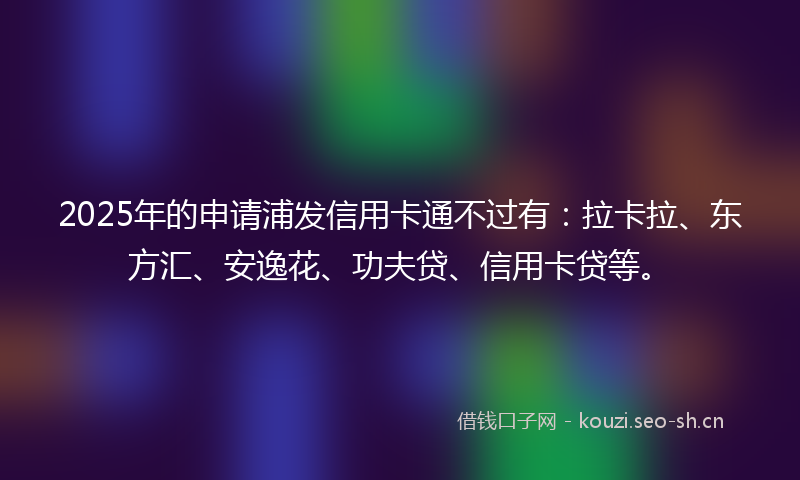 2025年的申请浦发信用卡通不过有：拉卡拉、东方汇、安逸花、功夫贷、信用卡贷等。