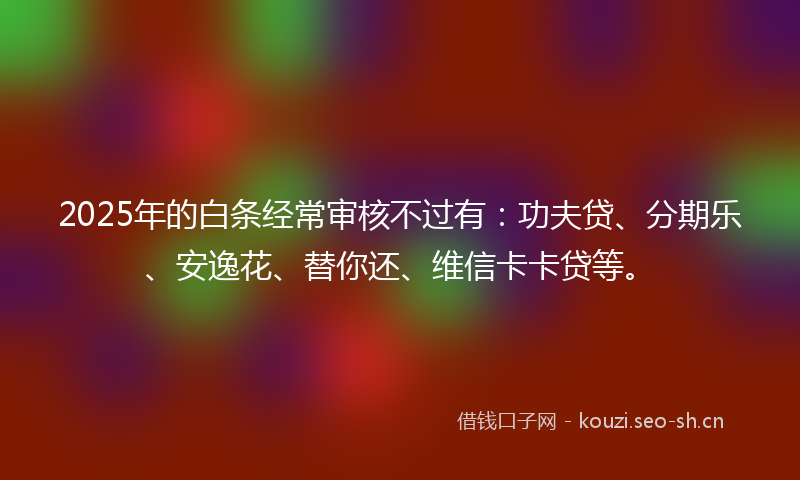 2025年的白条经常审核不过有：功夫贷、分期乐、安逸花、替你还、维信卡卡贷等。