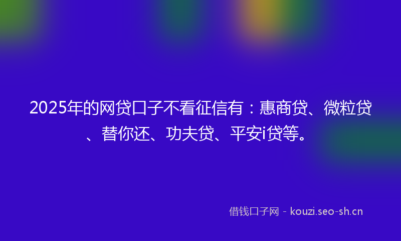2025年的网贷口子不看征信有：惠商贷、微粒贷、替你还、功夫贷、平安i贷等。