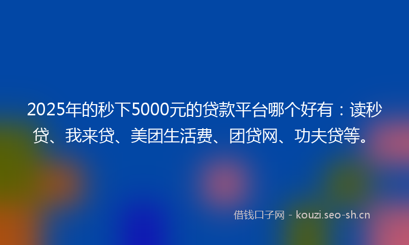 2025年的秒下5000元的贷款平台哪个好有：读秒贷、我来贷、美团生活费、团贷网、功夫贷等。
