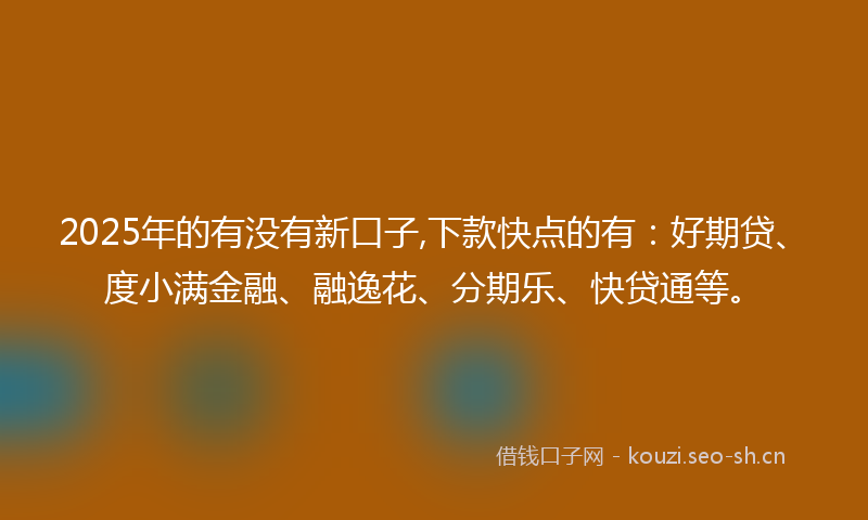 2025年的有没有新口子,下款快点的有：好期贷、度小满金融、融逸花、分期乐、快贷通等。