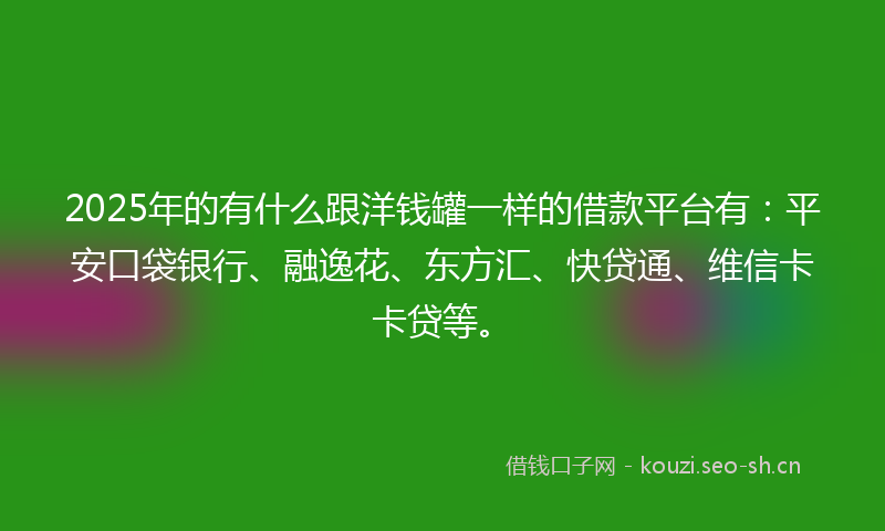 2025年的有什么跟洋钱罐一样的借款平台有:平安口袋银行、融逸花、东方汇、快贷通、维信卡卡贷等。