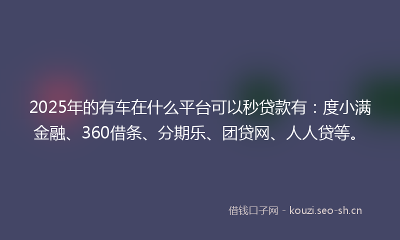 2025年的有车在什么平台可以秒贷款有：度小满金融、360借条、分期乐、团贷网、人人贷等。
