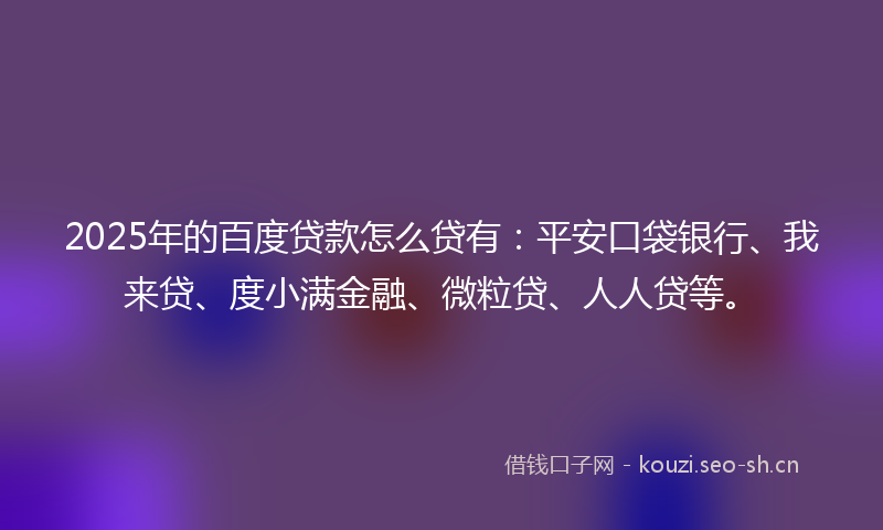 2025年的百度贷款怎么贷有：平安口袋银行、我来贷、度小满金融、微粒贷、人人贷等。