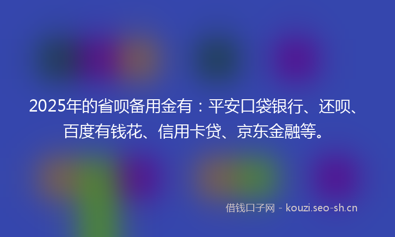 2025年的省呗备用金有：平安口袋银行、还呗、百度有钱花、信用卡贷、京东金融等。
