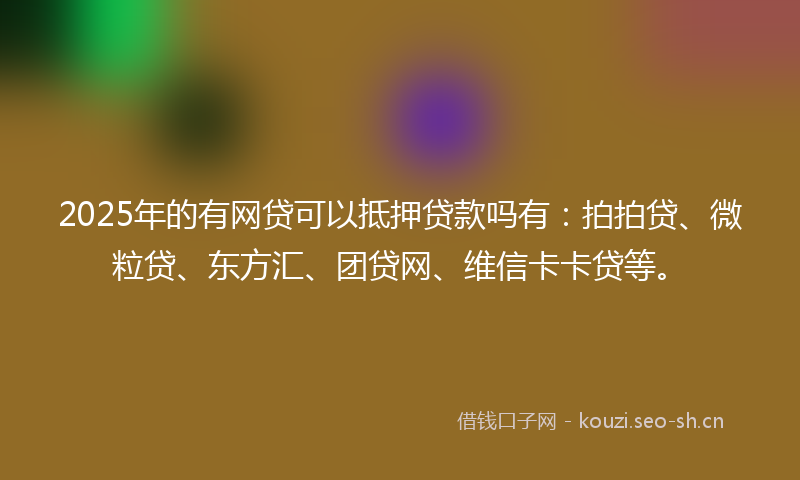 2025年的有网贷可以抵押贷款吗有：拍拍贷、微粒贷、东方汇、团贷网、维信卡卡贷等。