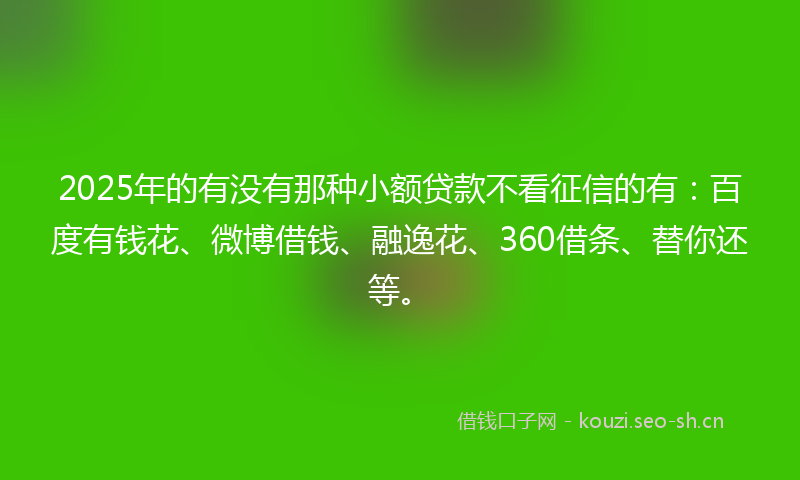 2025年的有没有那种小额贷款不看征信的有：百度有钱花、微博借钱、融逸花、360借条、替你还等。