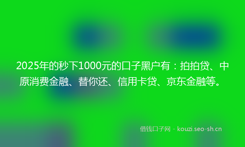 2025年的秒下1000元的口子黑户有：拍拍贷、中原消费金融、替你还、信用卡贷、京东金融等。