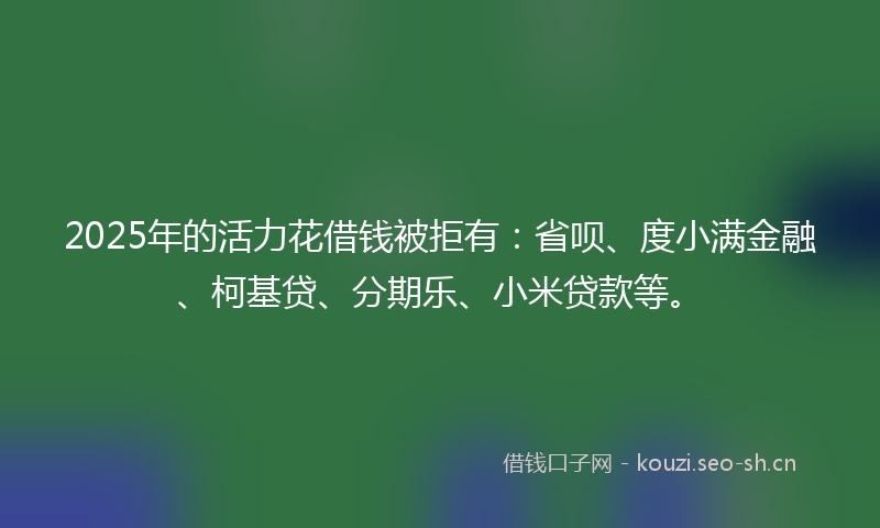 2025年的活力花借钱被拒有：省呗、度小满金融、柯基贷、分期乐、小米贷款等。