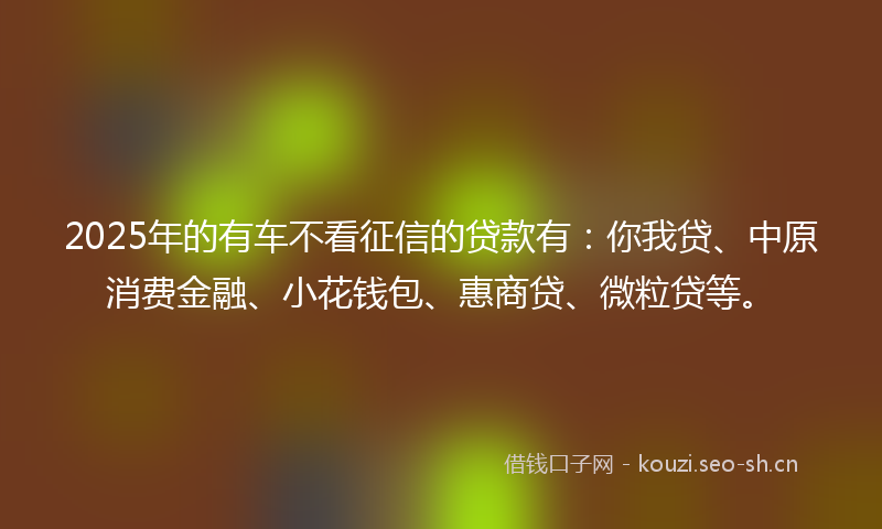 2025年的有车不看征信的贷款有：你我贷、中原消费金融、小花钱包、惠商贷、微粒贷等。