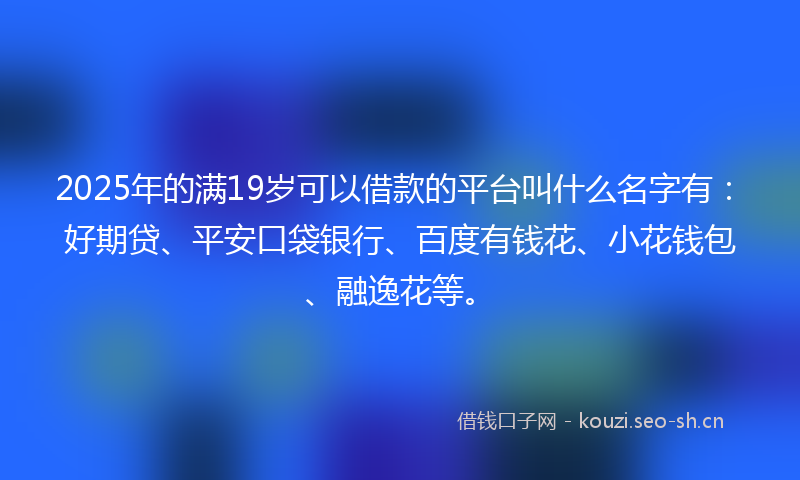 2025年的满19岁可以借款的平台叫什么名字有：好期贷、平安口袋银行、百度有钱花、小花钱包、融逸花等。