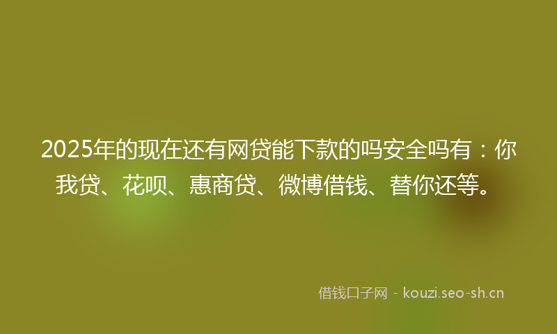 2025年的现在还有网贷能下款的吗安全吗有：你我贷、花呗、惠商贷、微博借钱、替你还等。