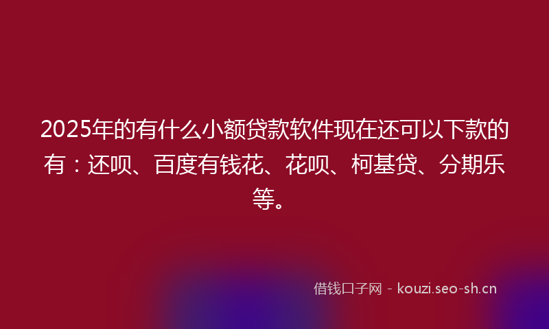 2025年的有什么小额贷款软件现在还可以下款的有：还呗、百度有钱花、花呗、柯基贷、分期乐等。